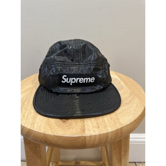 Supreme Box Logo Wet Splatter Hat 5 Panel Camp Black Made In USA - Picture 1 of 6